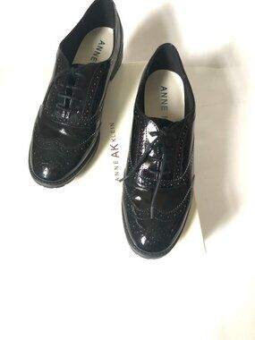 Ann Klein Vintage Women's IFLEX Oxford Wing Tip BLACK GLOSS Size 8M